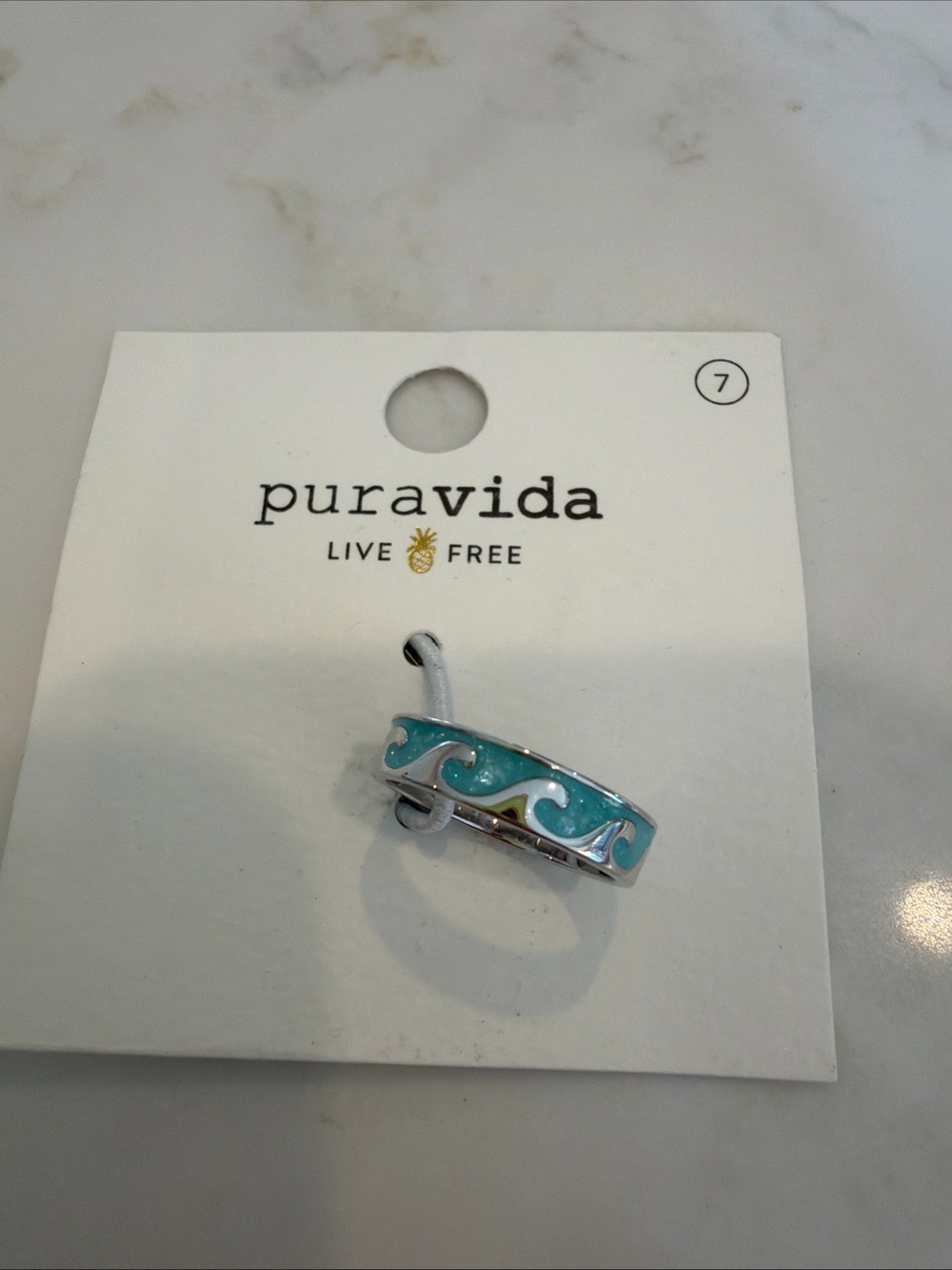Pura Vida Turquoise Wave Silver Ring Size 7 New